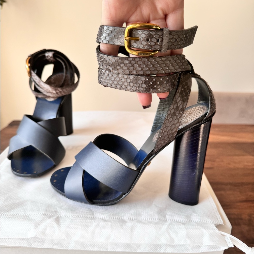 Gucci Leather Python Calfskin Navy Crossover Stra… - image 5